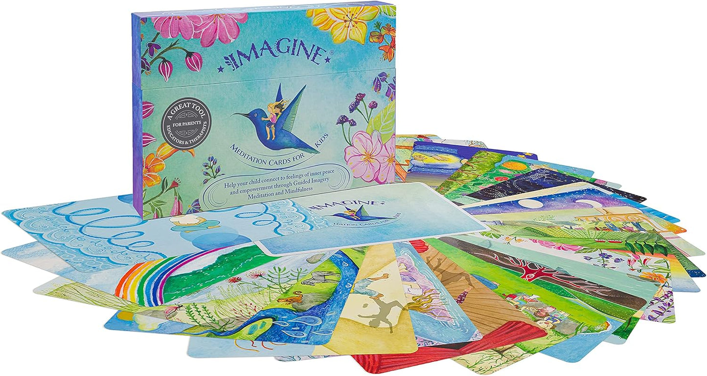 Imagine Meditation Cards for Kids - Award-Winning Mindfulness kit of XL Cards with Calming Guided Meditations for Empowerment, Focus and Relaxation. Great for Parents, Teachers and Therapists.